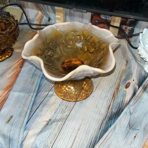 Elegant Amber Glass Pedestal Bowl Made by Fenton